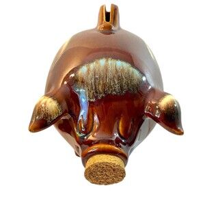 Vintage Hull Pottery #197 Pig Piggy Bank Smiling "Corky" Brown Drip Majolica